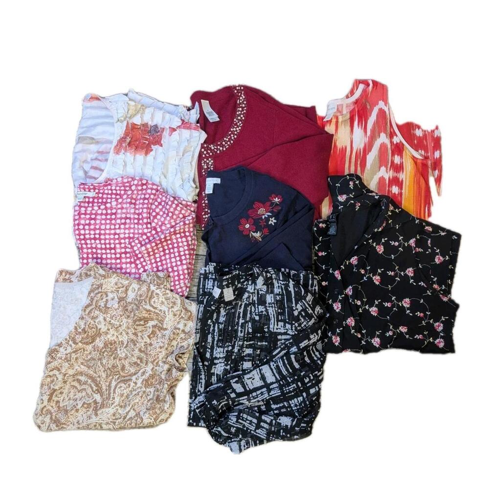Lot Of 8 Women's Size 2X Blouses And Sweaters Chico's, Charter‎ Club, I .N.C,Etc